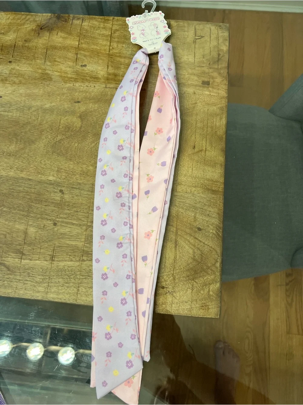 2 Floral Pink Lavender Hair Scarf -